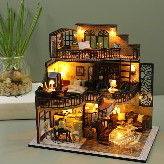 DIY miniatura casa de modelo al s de construcción decorativos casa de para CUTICAT Casa de muñecas ensamblar