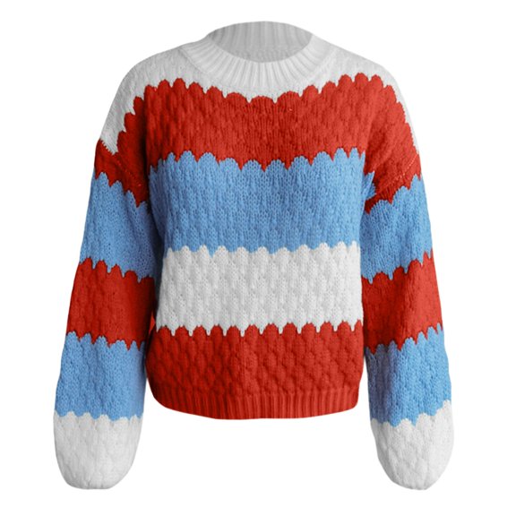 Vedolay Women's Sweaters 2023 Solid Color Knitted Casual Loose Pullovers Red,XL