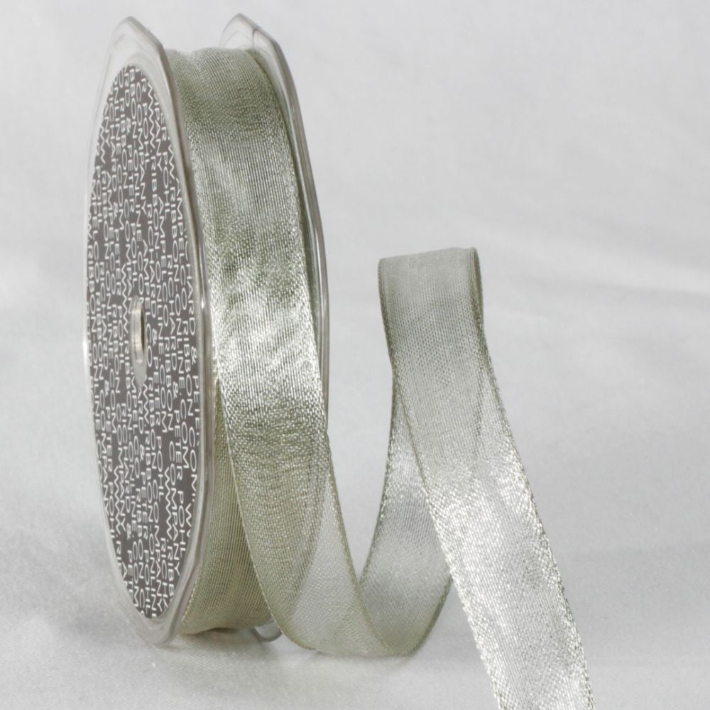 Pearl White Metallic Sheer Wired Craft Ribbon 0.6