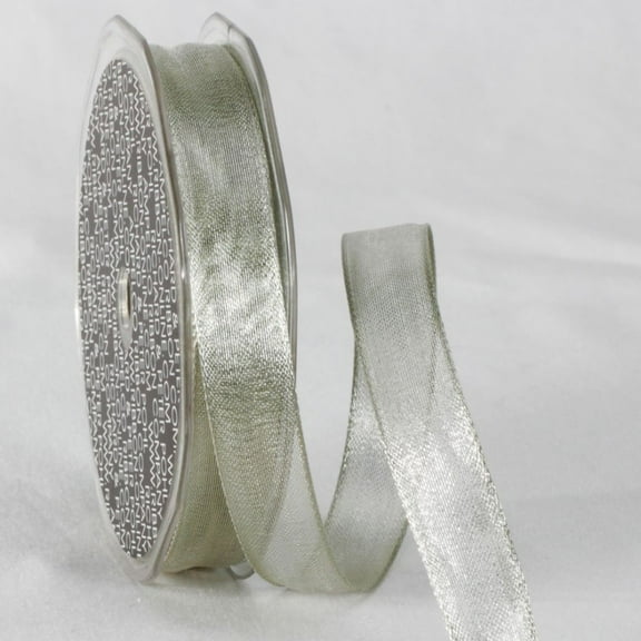 Pearl White Metallic Sheer Wired Craft Ribbon 0.6" x 25 Yards