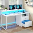 thumbnail image 3 of DWVO 55" Computer Desk with Storage Drawers & LED Light, Office Desk with Monitor Stand & Power Outlets, Work Study PC Desk for Small Spaces, Home Office, White, 3 of 10