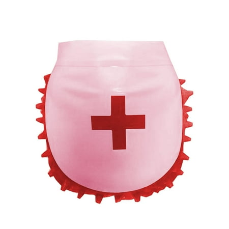 

PVC Leather Cosplay Costumes Red Cross Print Nurse Apron With Ruffled Slim Halloween Clothing 7XL