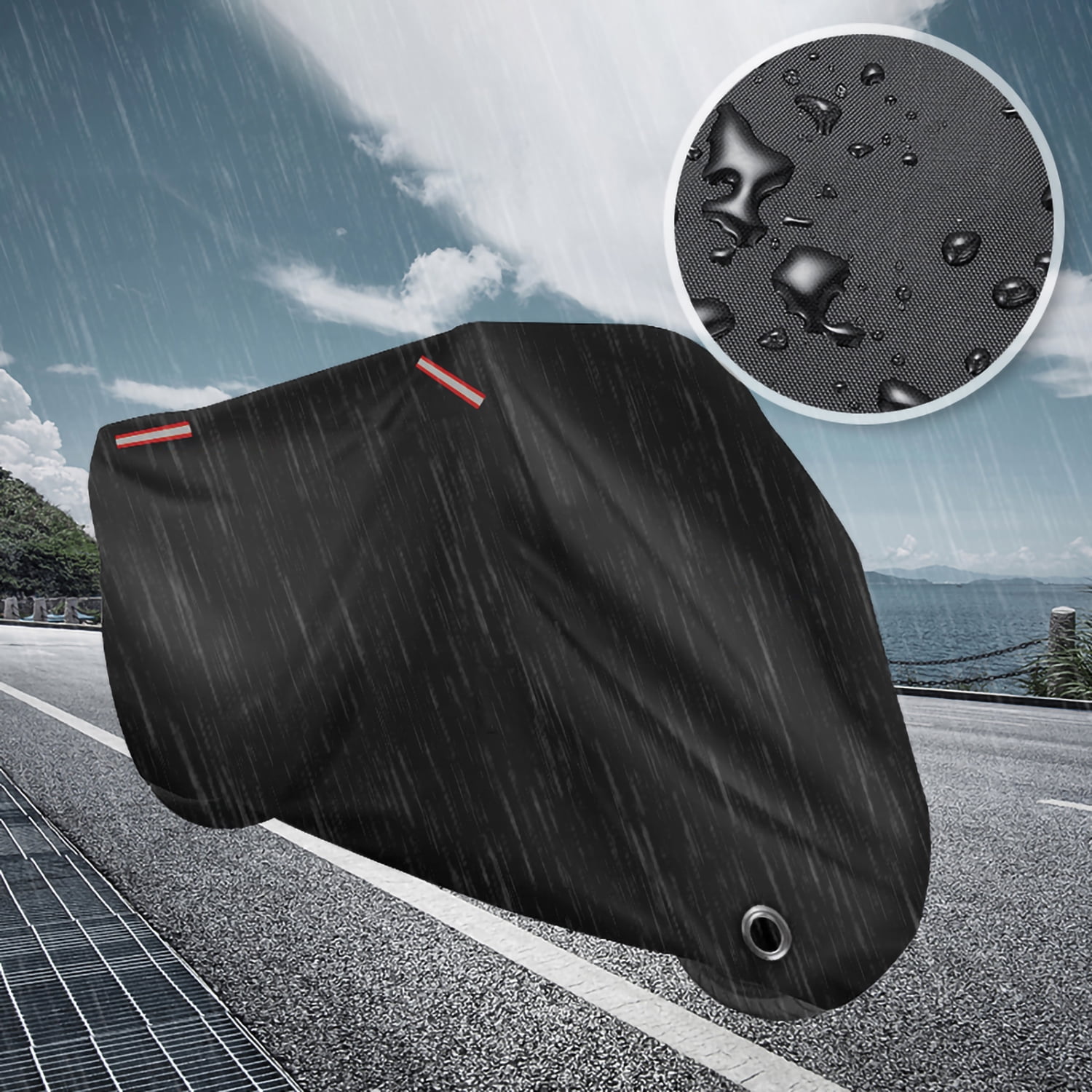 OPTUTUS Motorcycle Cover 87 Inch – Black Oxford Waterproof Tarp with Lock Hole, UV Protection, Dustproof Outdoor Bike Cover