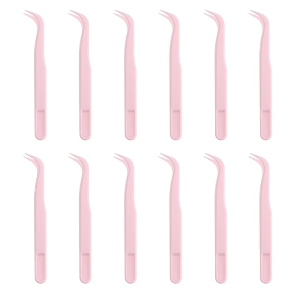Uxcell 12 Pack Plastic Tweezers for Crafts, 4.5" Bent Tweezers Bulk for Animal Feeding, Disposable Stickers Tweezers (Purple)