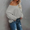thumbnail image 2 of ManxiVoo Women's Lightweight V Neck Off Shoulder Pullover Sweater Loose Knit Long Sleeve Top for Autumn Casual Wear M Size Grey, 2 of 6