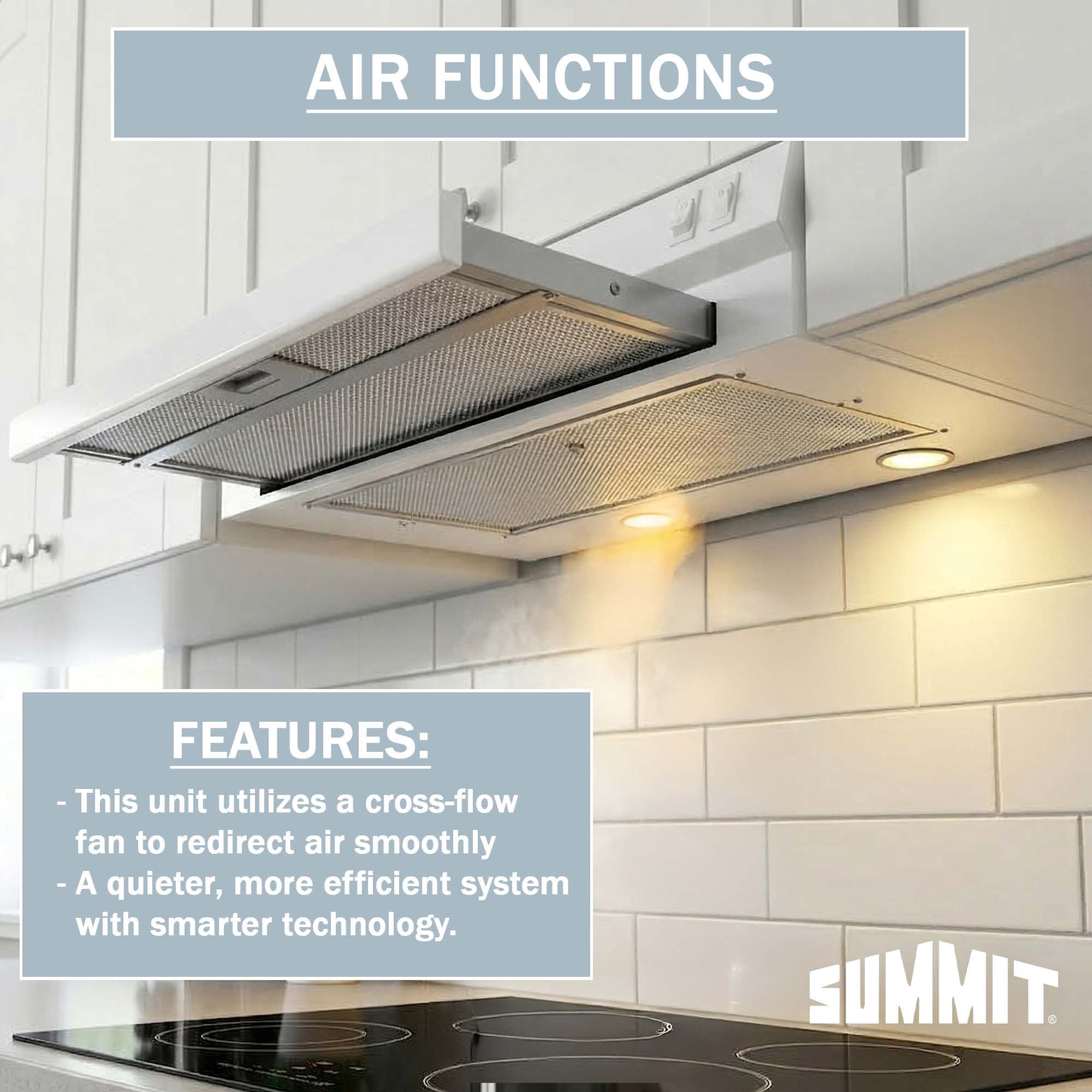 Summit 24 Inch Recirculating Range Hood, Retractable, White - HRTX24WPTC Made in the USA
