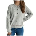 thumbnail image 2 of Jjayotai Women's Elegant Button Up Cardigan Sweaters Clearance, Casual Cropped Knitted Sweater Chunky Open Front Outerwear Gray S, 2 of 4