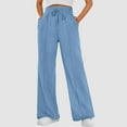 thumbnail image 5 of NOLDARES Women's Casual Wide Leg Pants Fall Clothes Elastic Waist Loose Palazzo Trousers with Pockets(Blue,XL), 5 of 8