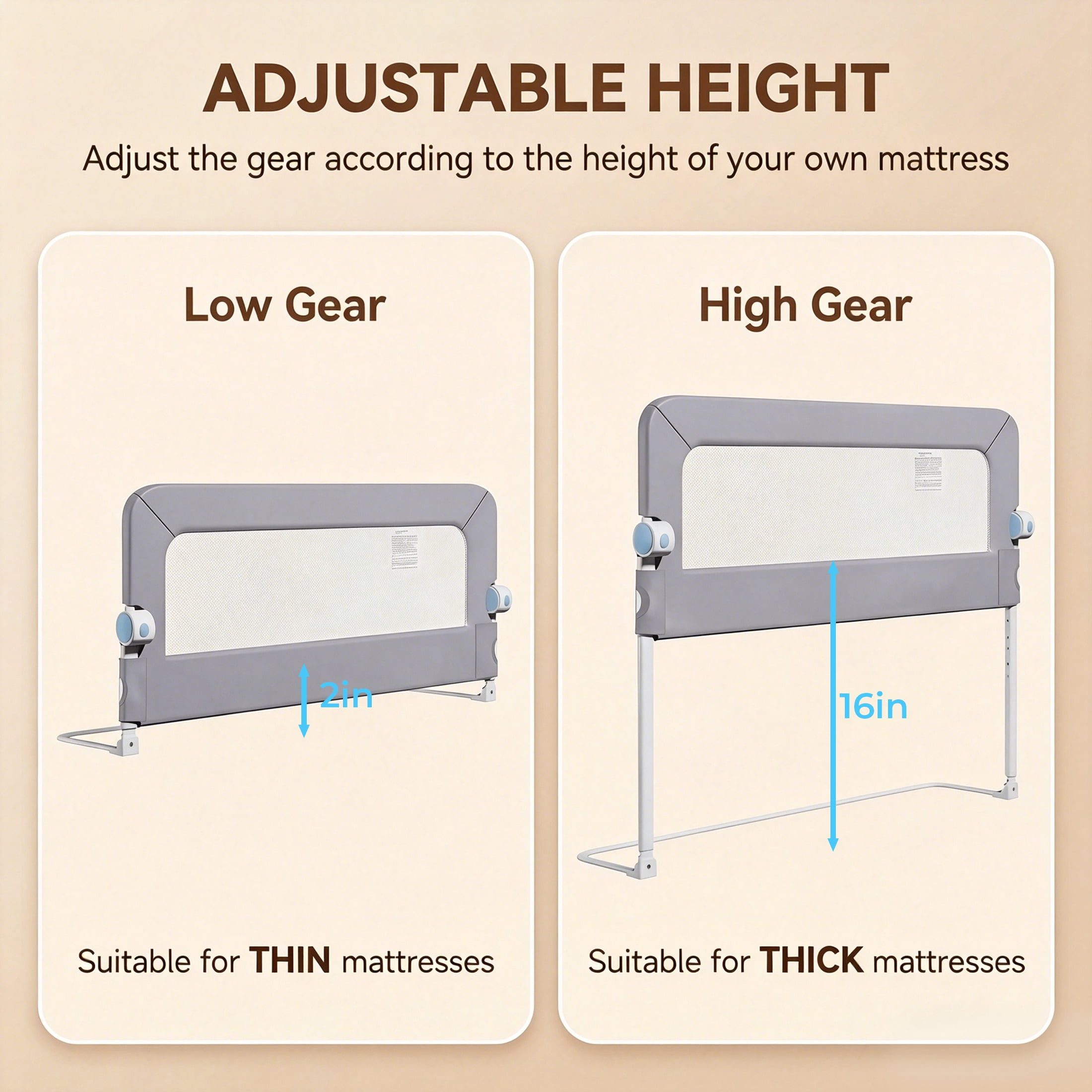 Haelhorneger Bed Rails for Toddlers, Baby Bed Rail Guard Foldable Toddler Bed Rail (Gray, 1.8m Sizes)