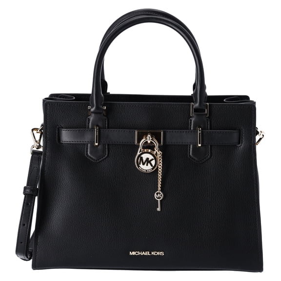 Michael Kors Hamilton Medium Satchel Crossbody Black Pebbled Leather