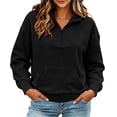 thumbnail image 3 of Women Sweatshirt Sevevn Half Zip Stand Collar Regular Fit French Terry Fabric Front Kangaroo Pocket Ribbed Cuff Long Sleeve For Daily Casual Outdoor Wear, 3 of 9