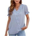 thumbnail image 2 of QLEICOM Women Summer T Shirts Fashion Casual V Neck Short Sleeve Solid Color Loose Tops Ladies Fall Pullover Tee Blouses Blue XXL, 2 of 7