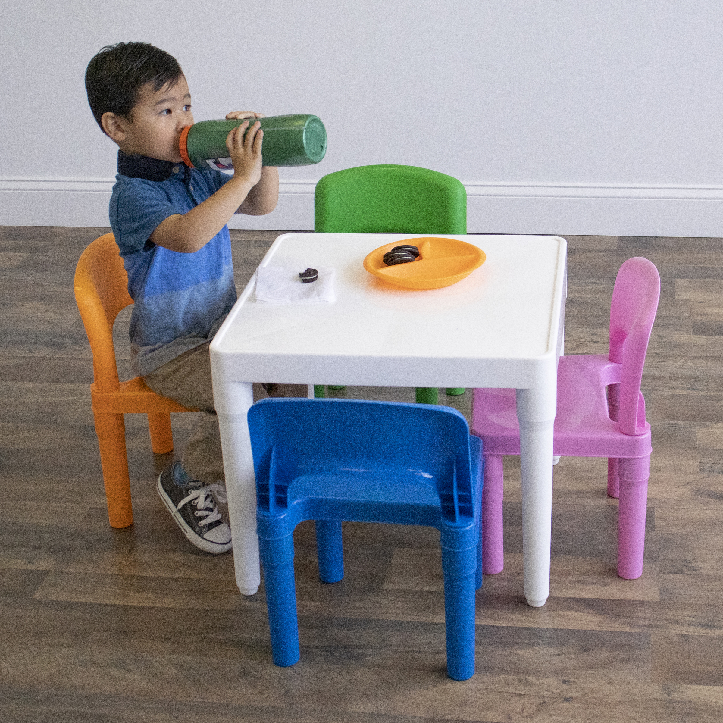 Humble Crew Lightweight Kids Plastic Dry Erase Table and 4 Chair Set, Multicolor - image 4 of 8