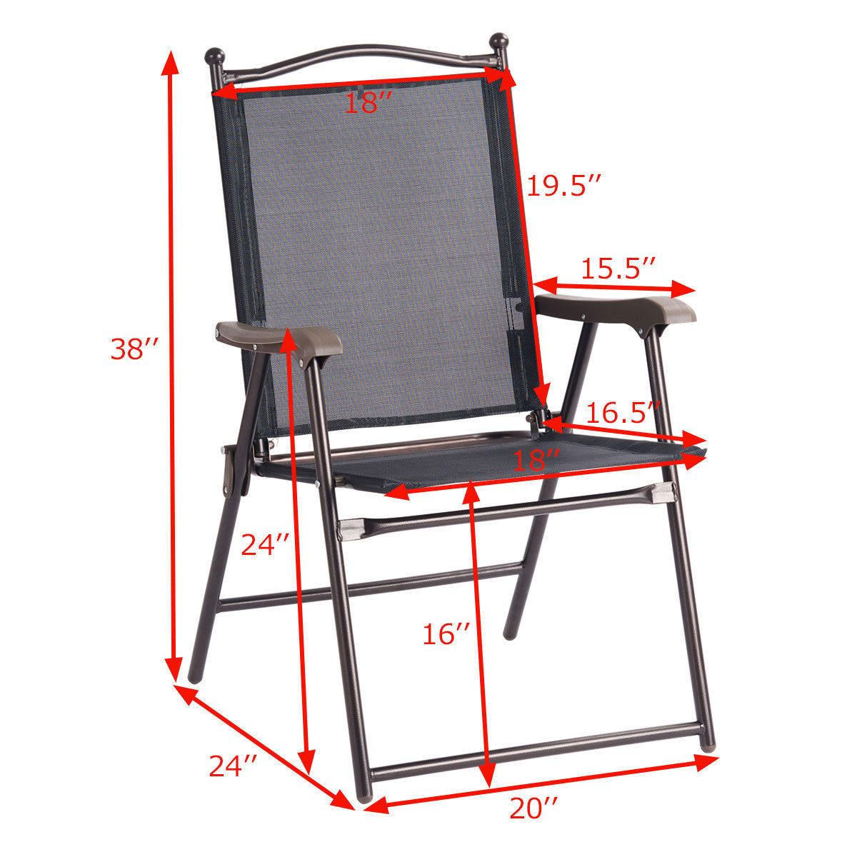 Costway Set of 2 Patio Folding Sling Back Chairs Camping Deck Garden Beach Black - image 2 of 8