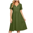 thumbnail image 6 of ClodeEU Women's V Neck Short Sleeve Linen Blend Midi Dress,Casual Tunic Flowy Dress Army Green,Women's Plus L, 6 of 8