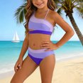 thumbnail image 5 of SIYUDAN Girls 2 Piece Bikini Set, Striped One Shoulder Swimsuit with Color Block, 5 of 6