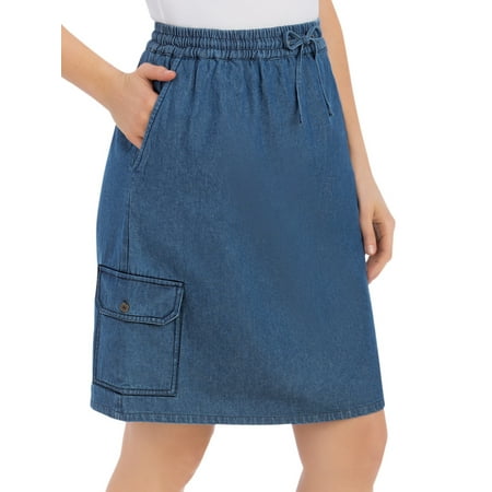 Women's Denim Skort With Cargo Pocket, X-Large, Denim