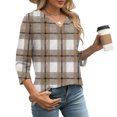 thumbnail image 6 of WRKEKC 3/4 Length Sleeve Womens Tops V Neck Plaid Print Loose Fit Comfortable Casual T-Shirts for Women, 6 of 7