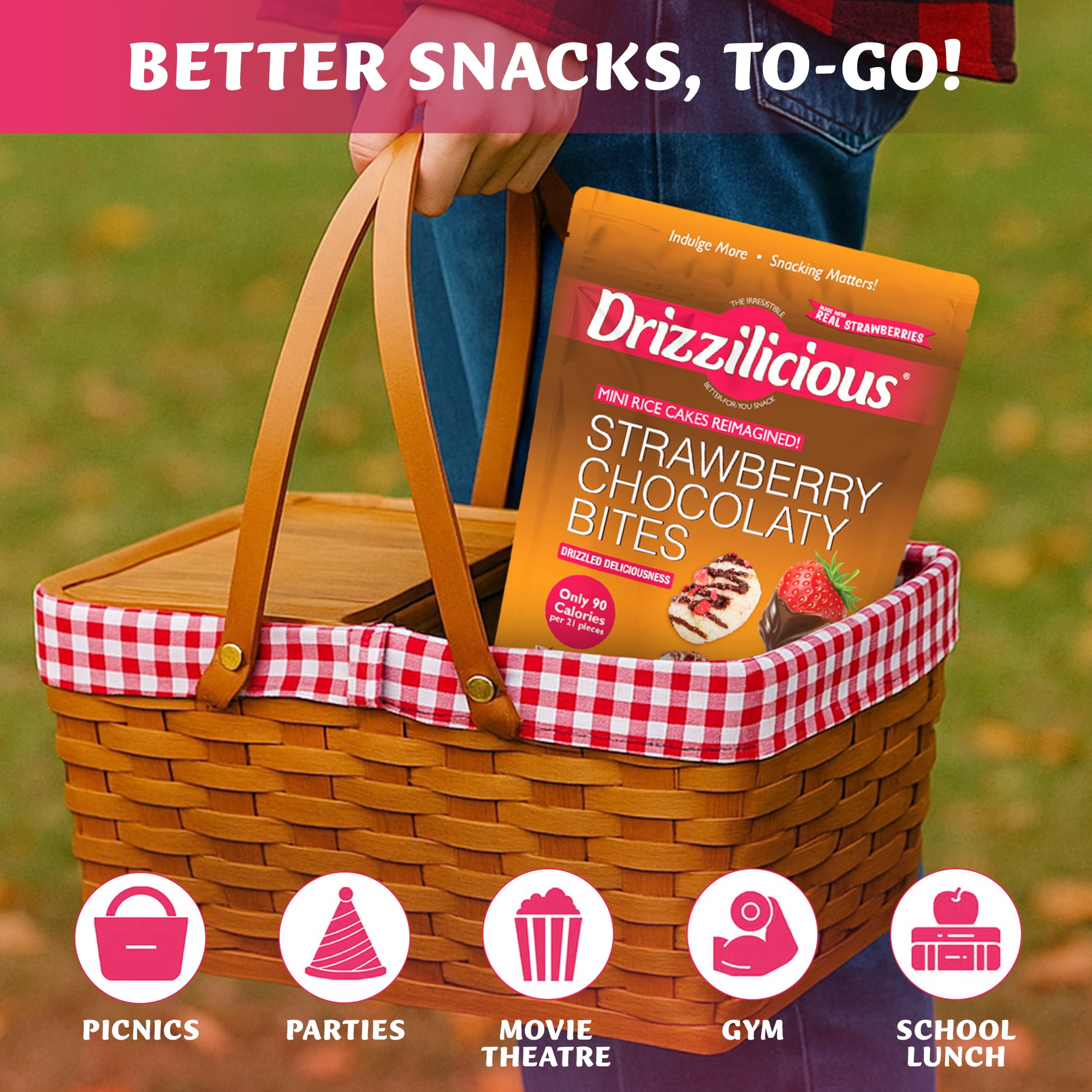 Drizzilicious Mini Rice Cakes, Strawberry Chocolaty Bites Gluten Free Snacks, Rice Crisps 4 oz