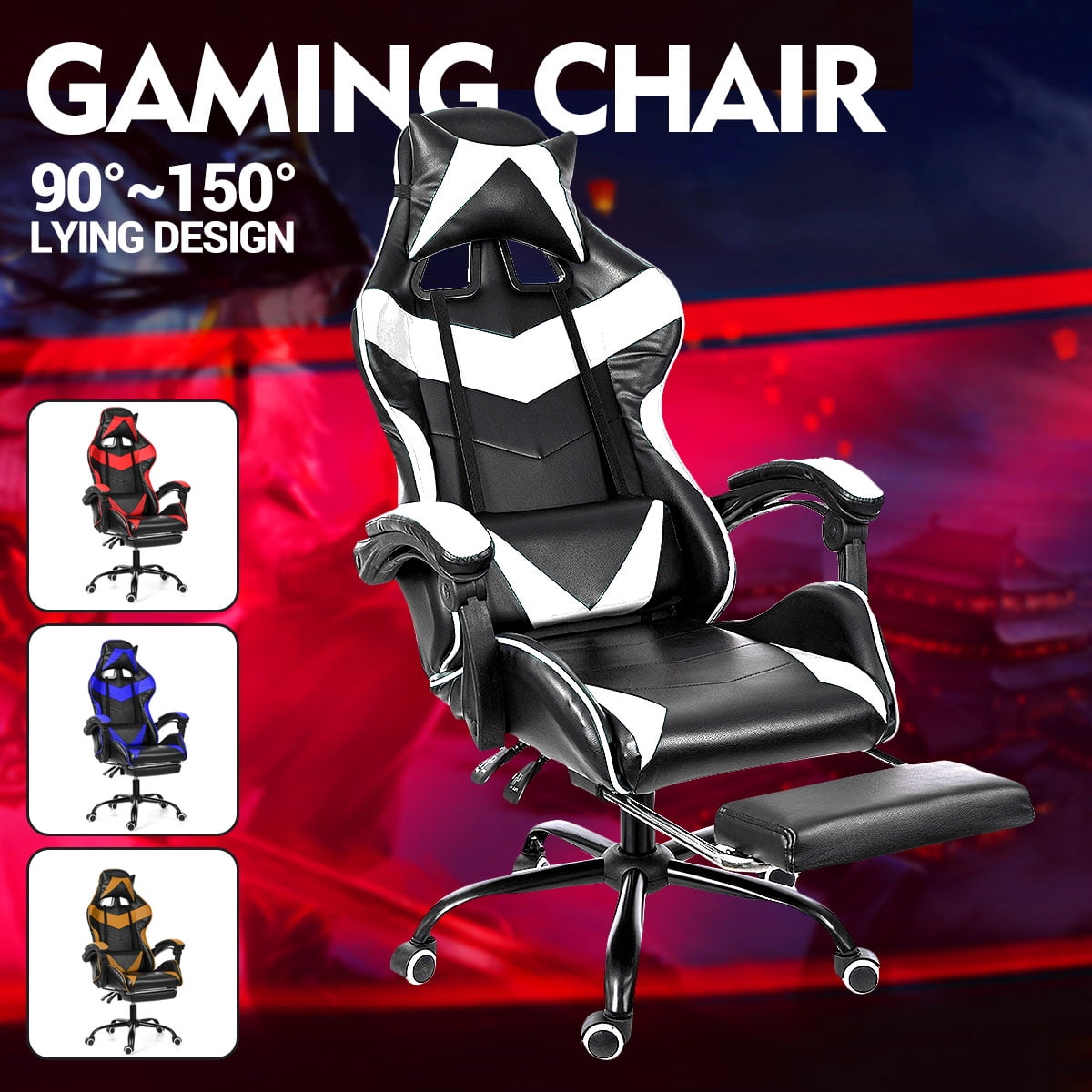 Computer Gaming Chair Ergonomic Design w/ Wheels Footrest  Recliner Office Chair 