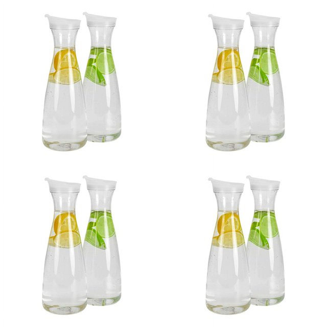 8Pcs 0.6L Plastic Water Carafes with White Flip Tab Lids- Food Grade & Recyclable Shatterproof Pitchers - Juice Jar