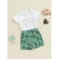 thumbnail image 4 of vera natura 2-Piece Baby Boys Set Short Sleeve Round Neck Letter Print Romper Coconut Palm Print Shorts Outfits, 4 of 8