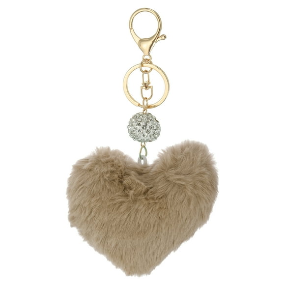 Uxcell Faux Fur Pom Pom Keychain Artificial Cute Puff Ball Keychain Heart Fluffy Charm Plush Pendant Light Brown