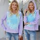 thumbnail image 2 of L Sudaderas con capucha de manga larga con cordón para mujer, suéter holgado con estampado Tie-dye y bloques de color, sudadera deportiva informal ligera con cuello en V, ropa de, 2 of 5
