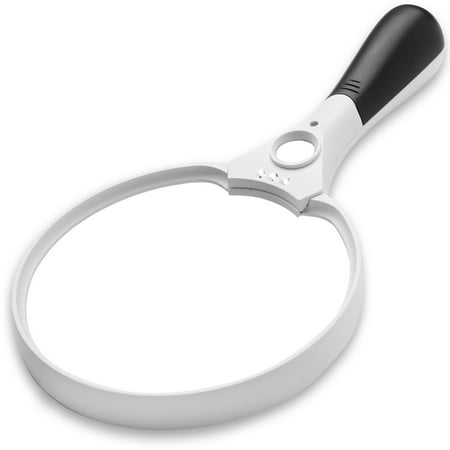Fancii 5.5 inch Extra Large LED Handheld Magnifying Glass with Light - 2X 4X 10X Lens - Best Jumbo Size Illuminated Reading Magnifier for Books, Newspapers, Maps, Coins, Jewelry, Hobbies &