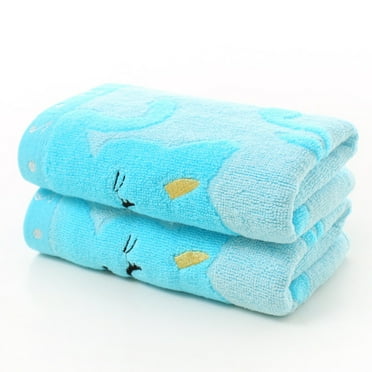AUQ 2Pcs Cotton Hand Towels,Superior Absorbency Soft Highly Absorbent Towel,Adorable Cartoon Design Soft Cotton Towel,Blue