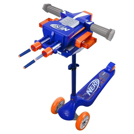 Nerf Blaster Scooter, Dual Trigger Rapid Fire Action, Includes 2 Clips and 12 Elite Darts