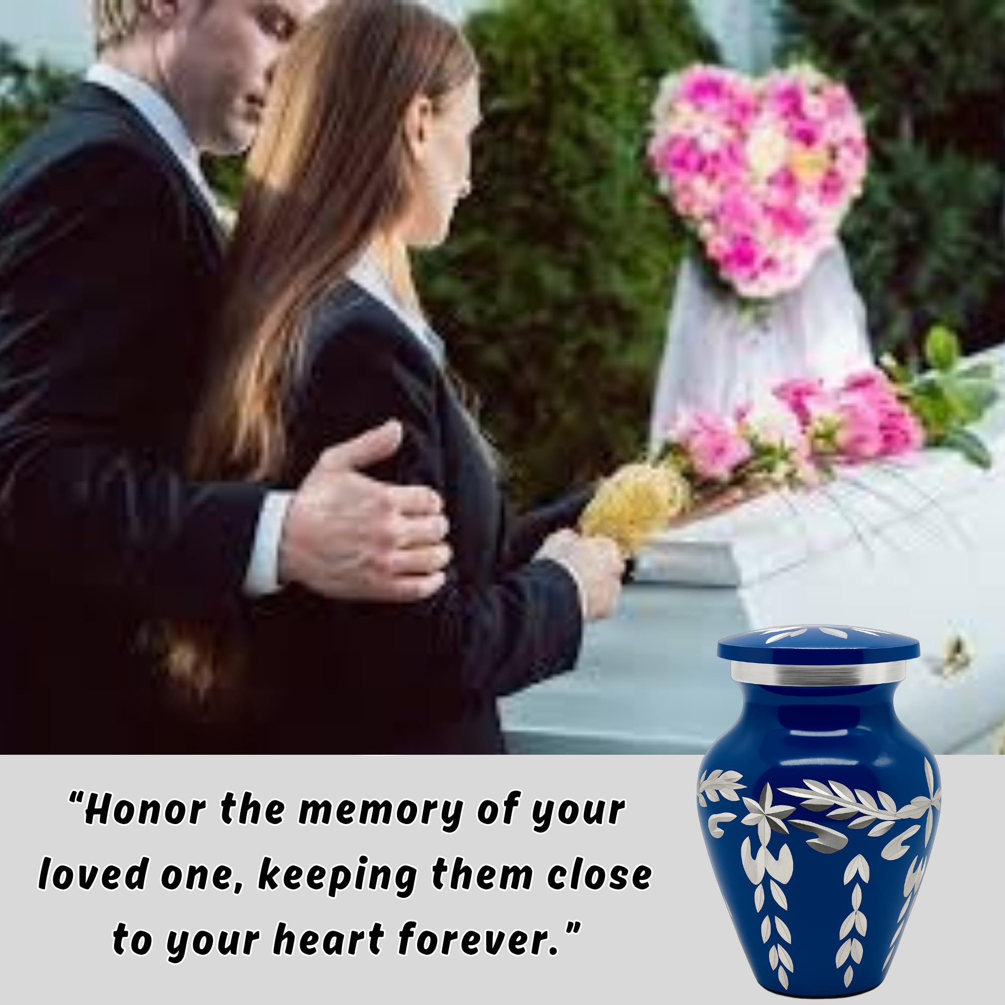 Nova Niche Dark Blue Small Cremation Urn for Human Ashes – Handicrafted Memorial Keepsake with Velvet Box.(3"cu.in)