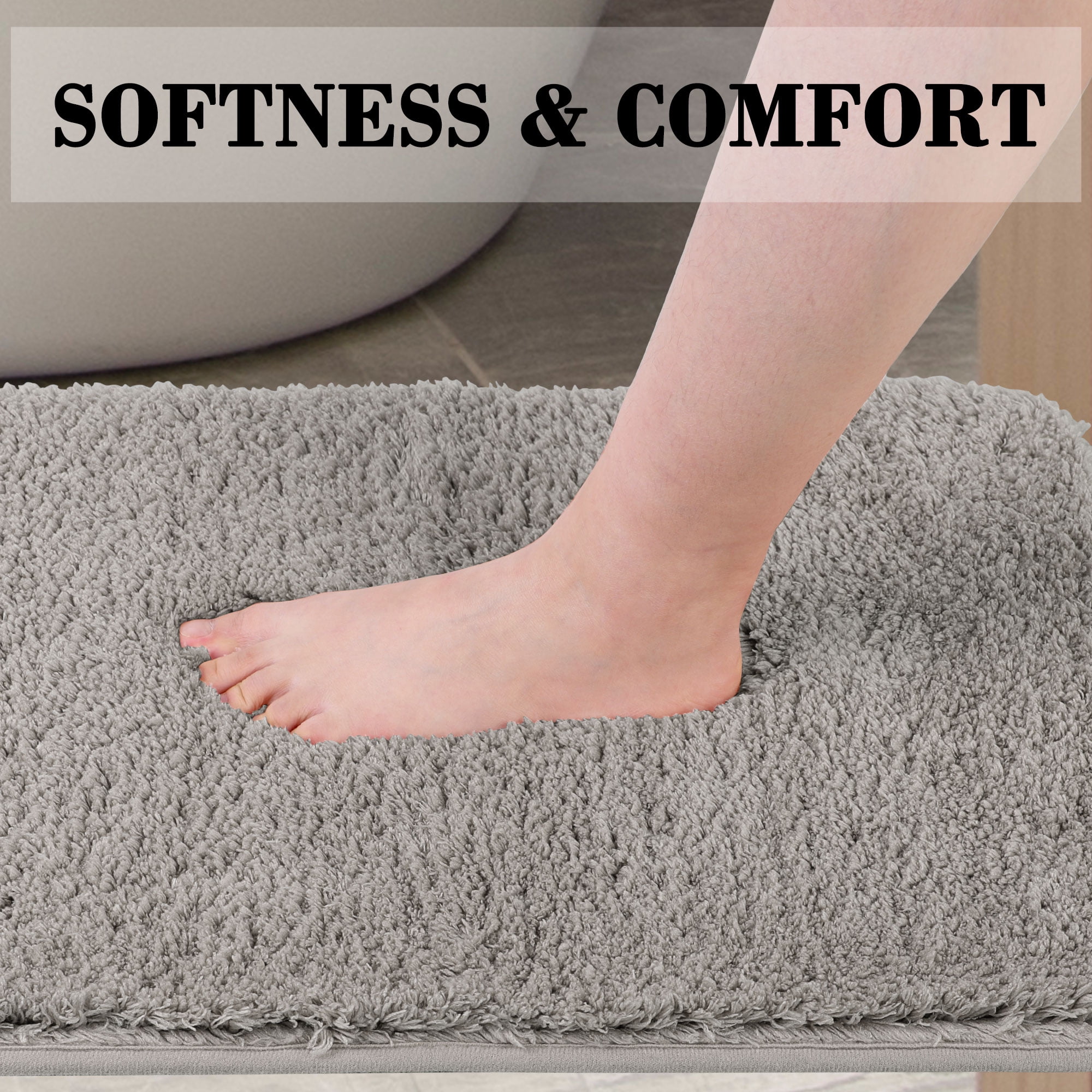 Unique Bargains Bathroom Shaggy Bath Mat Fluffy Non-slip Door Floor Rug Light Gray 20" x 31"