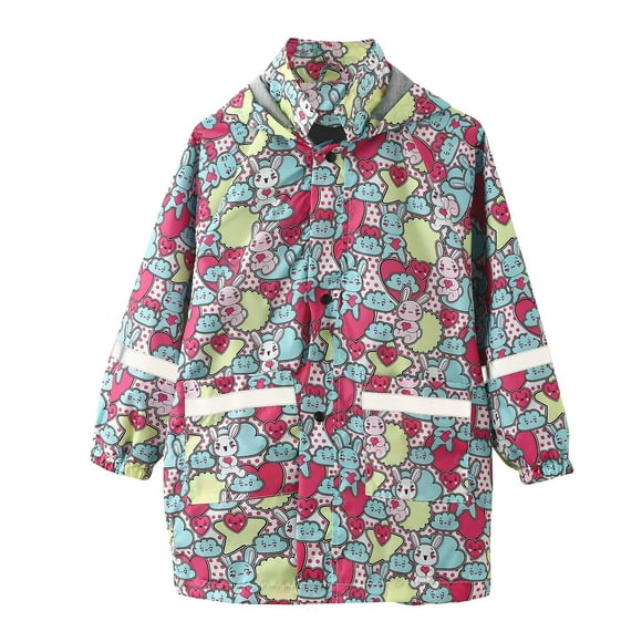 AJIWYH Rain Jacket Kids,Children Kids Boys Girls Hooded Cartoon Print Rain Dungarees Windproof Waterproof Outwear Raincoat Trench Coat Hoodies Clothes 2-11Y (Hot Pink,4-5 Years)