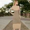 thumbnail image 7 of Women's Striped Knit Midi Dress with Long Sleeves and Ribbed Texture - Small, Khaki, 7 of 7