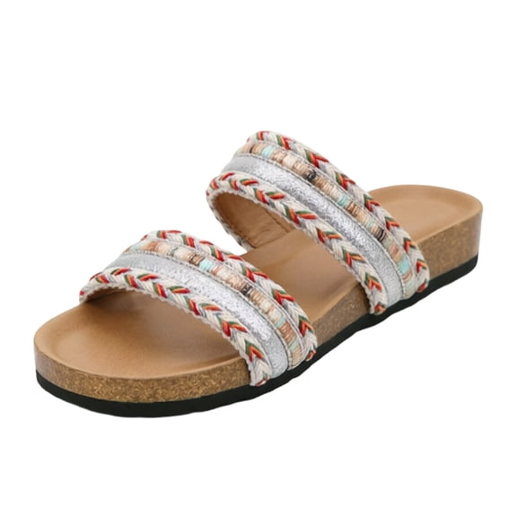 YLYL Women's Bohomian Sandals Double Strap Arch Support Cork Footbed Slip on Fashion Casual Summer Slippers