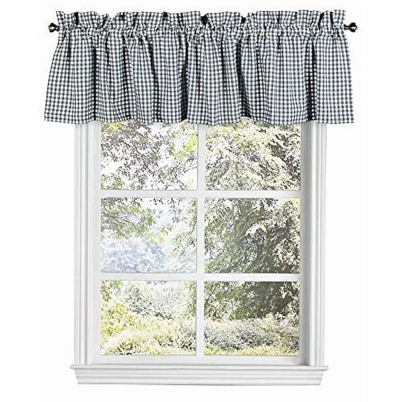 Native-Fab Farmhouse Grey White Rustic Rod Pocket Kitchen Valances Curtains, 58 x15 in