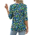 thumbnail image 4 of Qepwsc Womens Tops Casual Shirts 3/4 Long Sleeve Tops Beach Shirts Collarless Tunic Floral Print Going Out Tops Quarter Button Front Top Graphic Tees Blouses Tops Shirts Loose Fits, 4 of 7