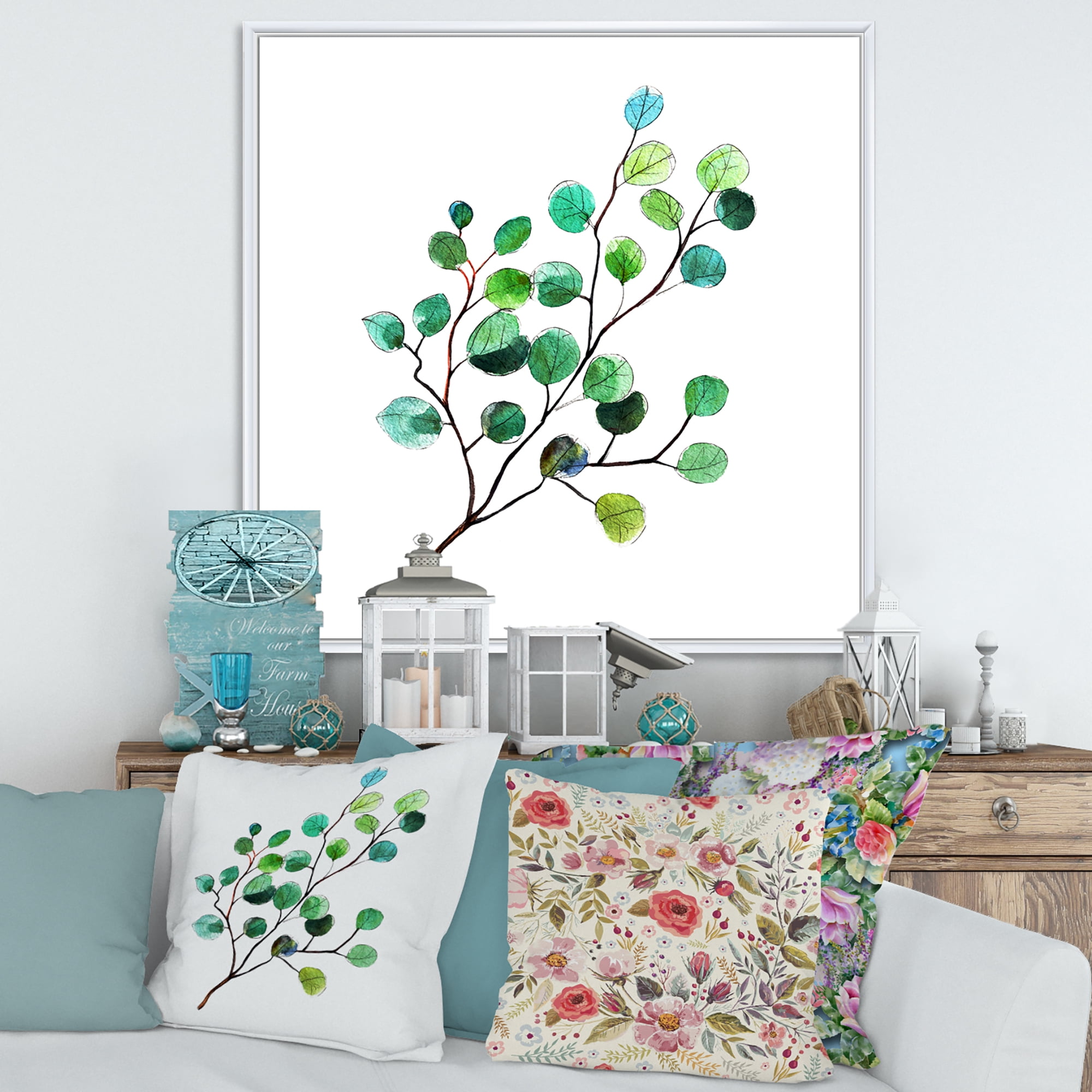 Designart 'Young Eucalyptus Branches and Leaves IV' Traditional Framed Canvas Wall Art Print
