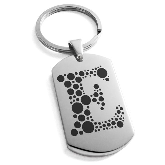 Tioneer Stainless Steel Letter E Initial Dotted Monogram Engraved Dog Tag Keychain Keyring