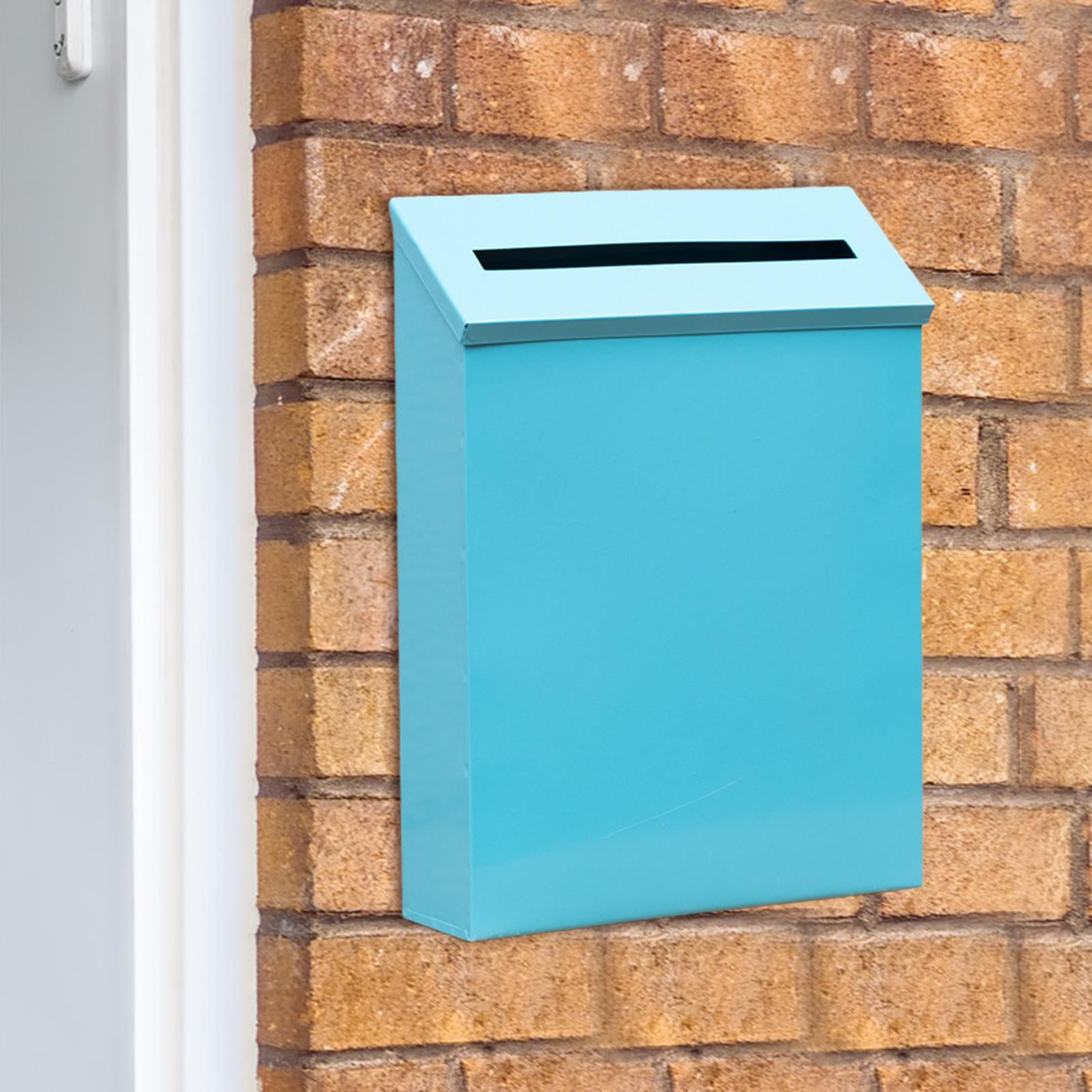 Wall Mount Mailbox Drop Box Newspaper Holder Box Decorative Rainproof Letterbox Metal Postbox for Home Office Outdoor Gate Decoration Blue