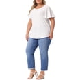 thumbnail image 2 of Camiseta de mujer de talla grande Agnes Orinda, con cuello redondo, ajuste holgado, mangas con volantes, blusas casuales de verano, 4X blanca, 2 of 6