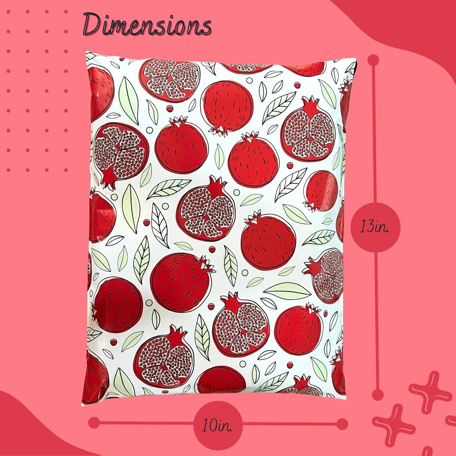 Hawk Poly Mailers 10x13 Cute Fun 3.15mil Tamper-Evident Self-Sealing Shipping Envelopes for Small Businesses Printed Waterproof Mailing Bags Tear Proof Non Padded (Popping Pomegranates, 10x13)
