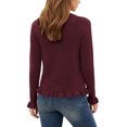thumbnail image 6 of vigerkar Womens Casual Ruffle Cardigan Sweaters Button Up Crew Neck Long Sleeve Sweater Cute Soft Knit Tops (Wine, L), 6 of 7