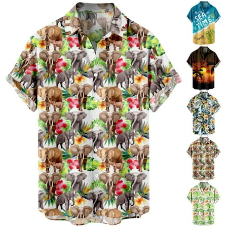 

Mens Beach Tops Mens Casual Short Sleeve Button Up Hawaiian Shirts
