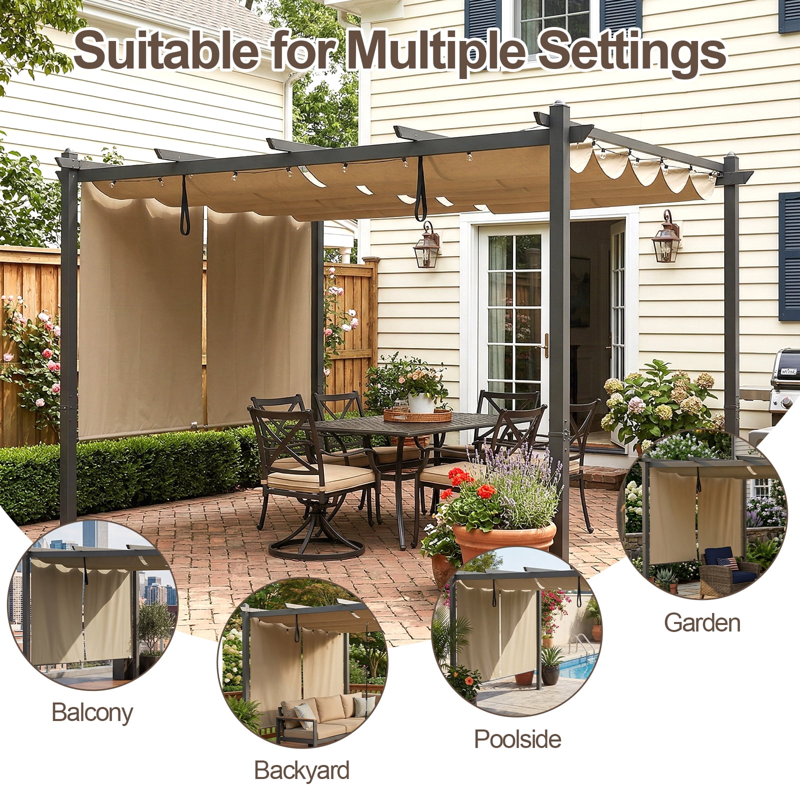 Aoodor 4.8x6 FT Aluminum Pergola Roller Shade - Cordless Gazebo Curtain, 2-Pack for Outdoor Pergola or Gazebo, Brown