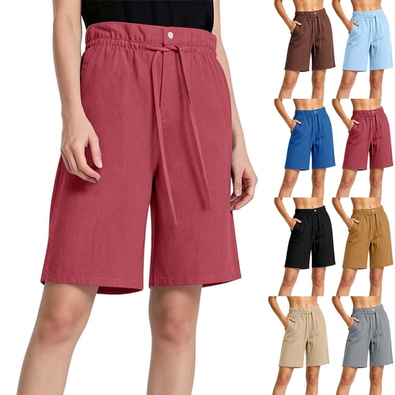 Omexry Maternity Shorts Plus Size Women's Casual Shorts Drawstring Waist Rolled Cuff Hem with Side Pockets Summer Beachwear Black S