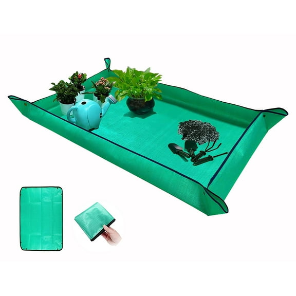 Large Plant Repotting Mat for Indoor Gardening, Thickened Waterproof Transplanting Mat to Control Soil Mess, Foldable Portable Mat for Succulents and Potted Plants (43x30 Inches, Green)