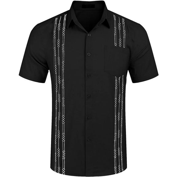 Short Sleeves Embroidered Lightweight Button Up Shirts (Men's L)
