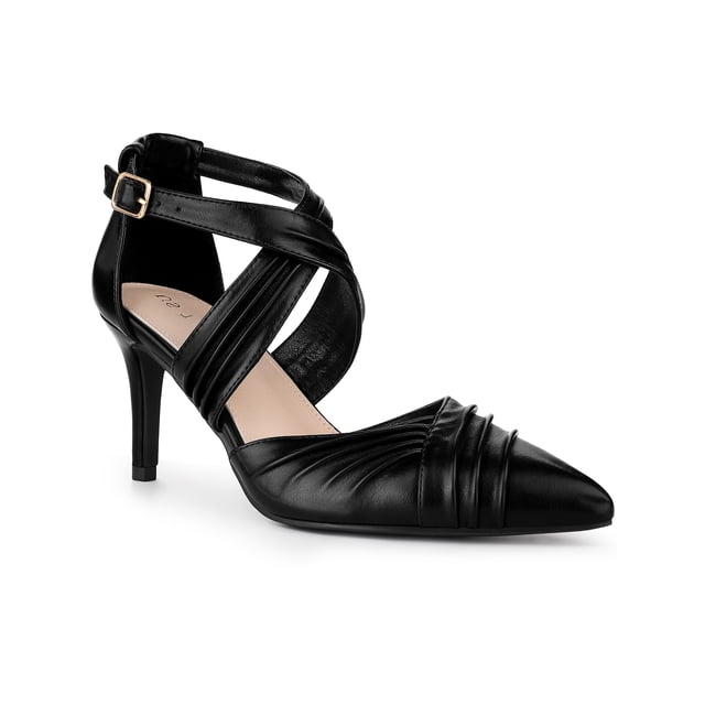 BLISSFUL STEP Escarpins à Talons Aiguilles à Bout Pointu avec Brides Croisées pour Femmes Noir (Taille 9)